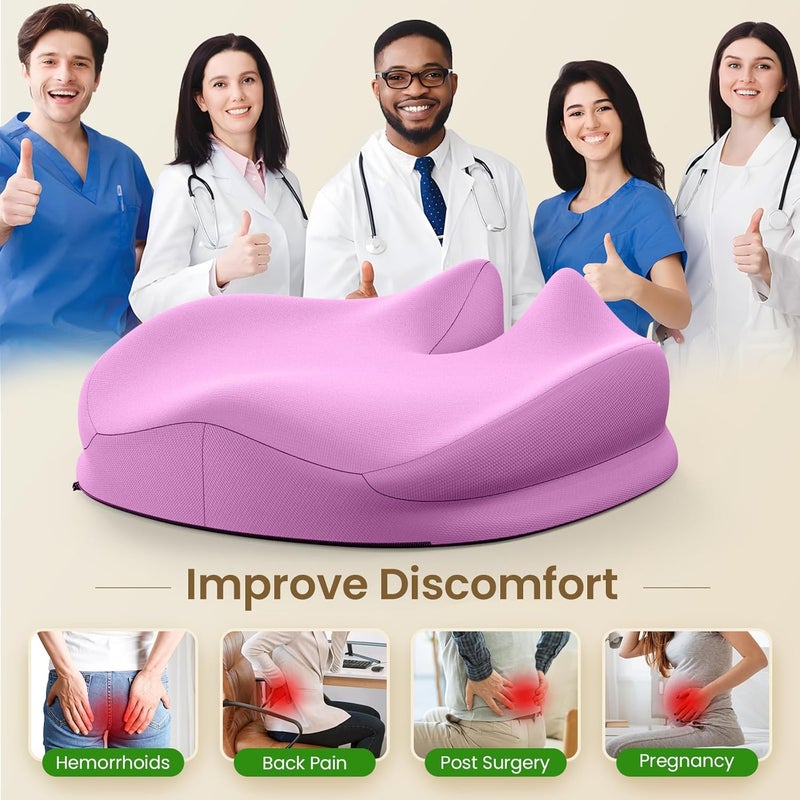 Benazcap Large Seat Cushion for Office Chair Memory Foam Coccyx Pain Relief Cushion Pillow for Back Support Non-Slip Seat Pad for Office Desk, Car Seat, Wheelchair, Sciatica-Pink - Image 4
